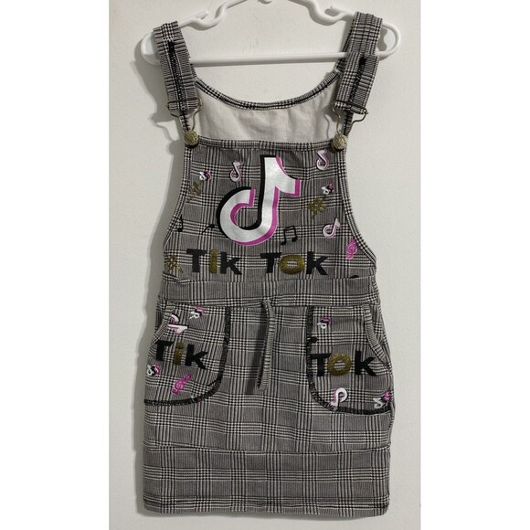 Unbranded Other - TikTok Overall Dress Toddler Girls 2T Black White Pink Gold Plaid Houndstooth